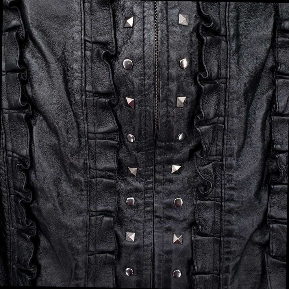 Vintage Black Leather Ruffle Full Zip Studded Wom… - image 4