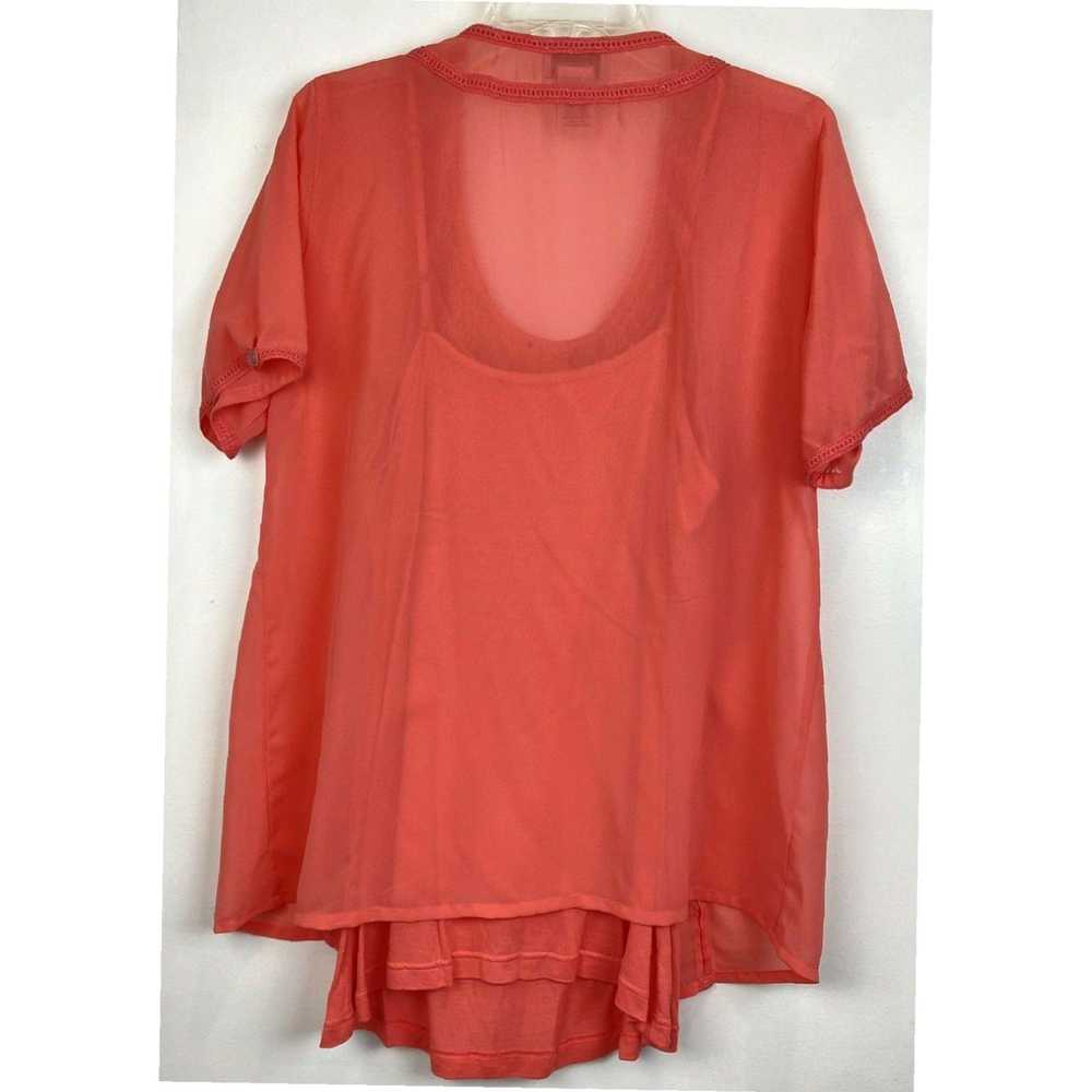 Vintage Romantic Coral Orange Flowing Short Sleev… - image 2