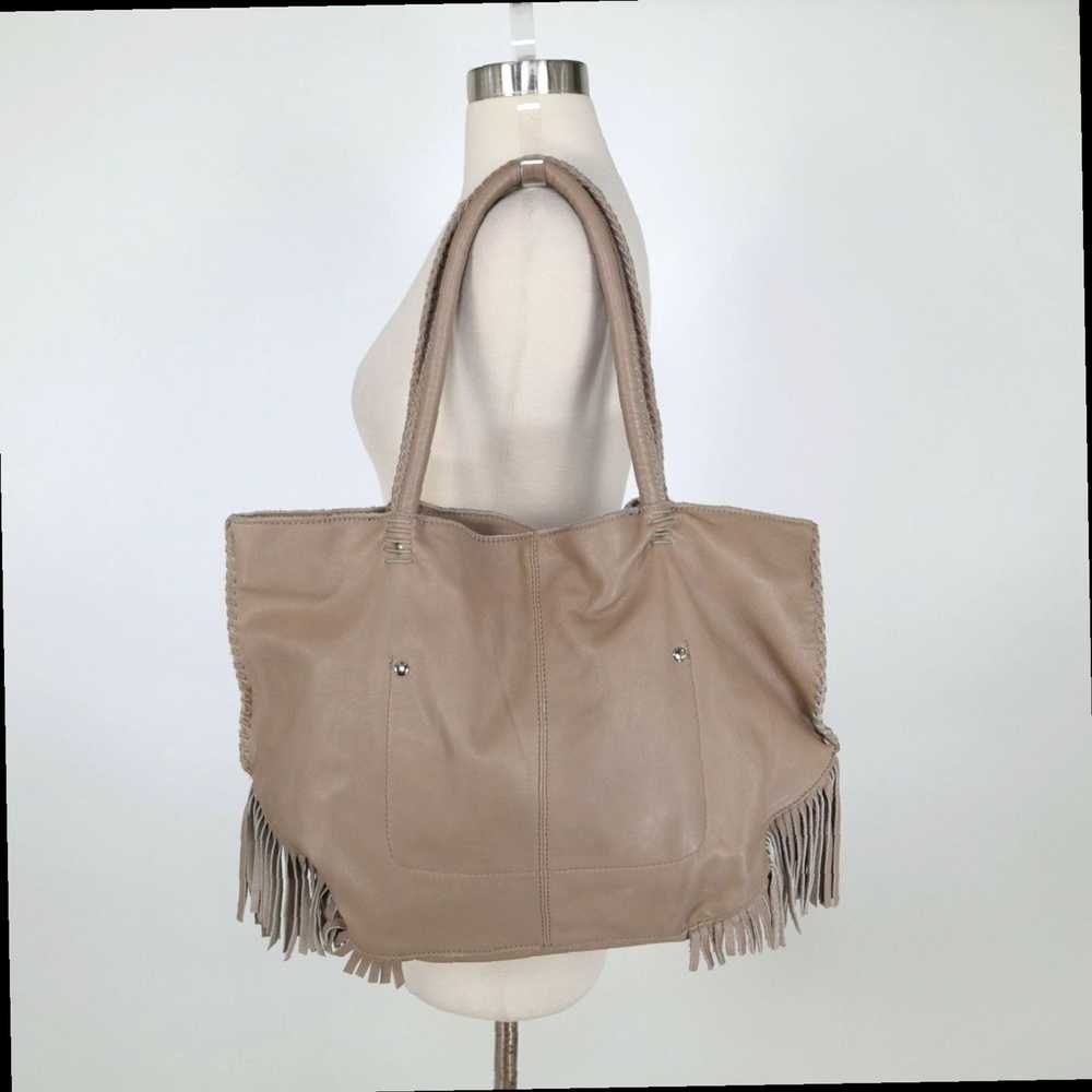 Vintage Taupe Beige Janis Leather Braided Fringe … - image 1