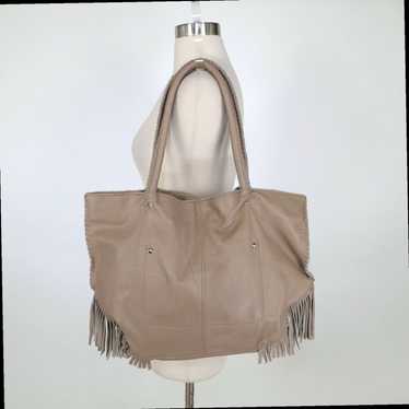 Vintage Taupe Beige Janis Leather Braided Fringe … - image 1