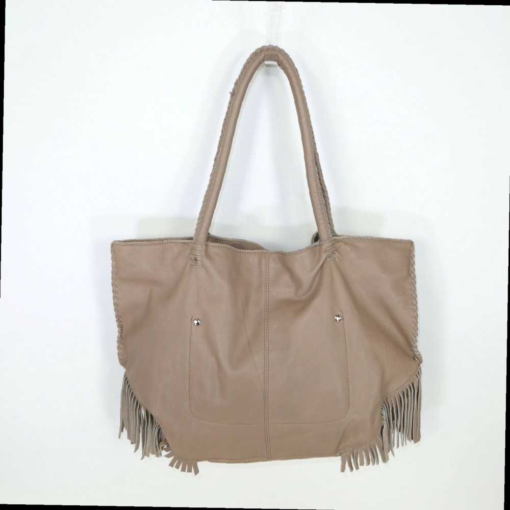 Vintage Taupe Beige Janis Leather Braided Fringe … - image 4