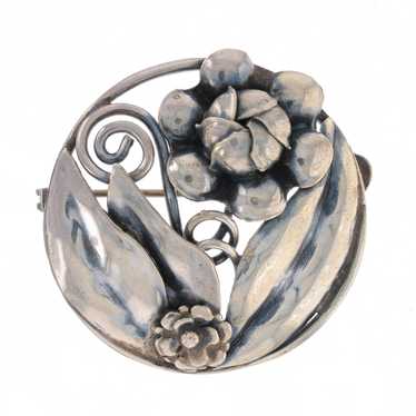 Hobe Vintage Flower Circle Brooch - Sterling Silv… - image 1