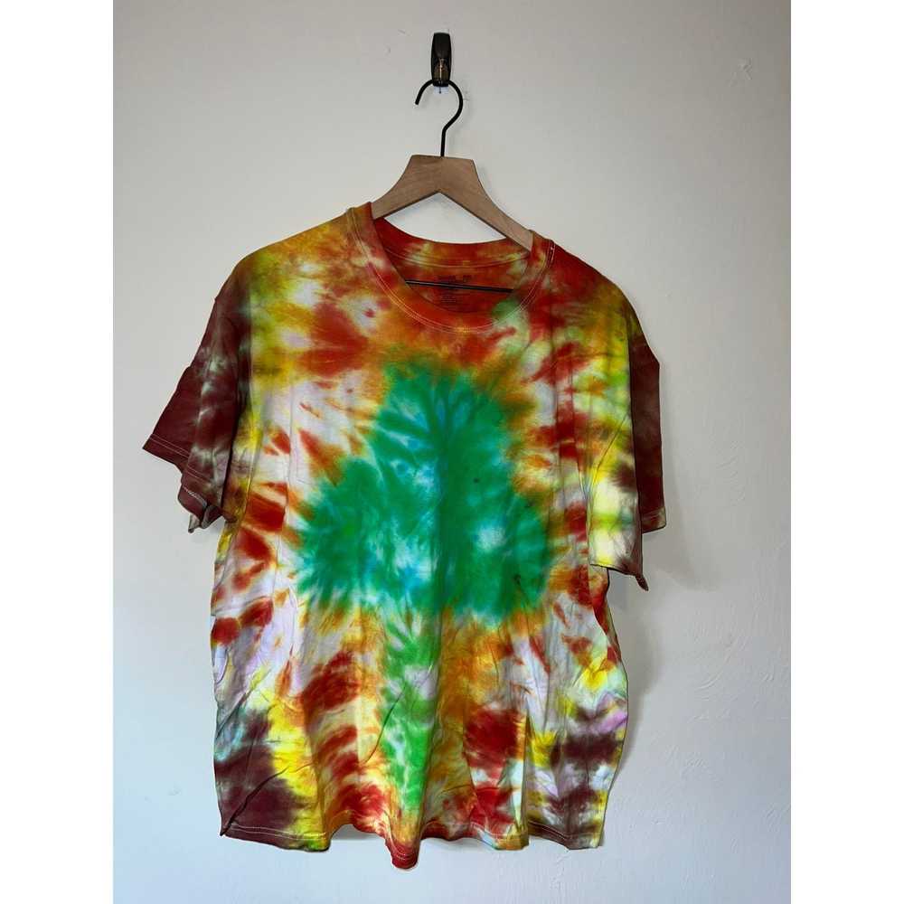 Hanes Y2K Hanes Comfort Soft Red Green Tie Dye Sh… - image 1