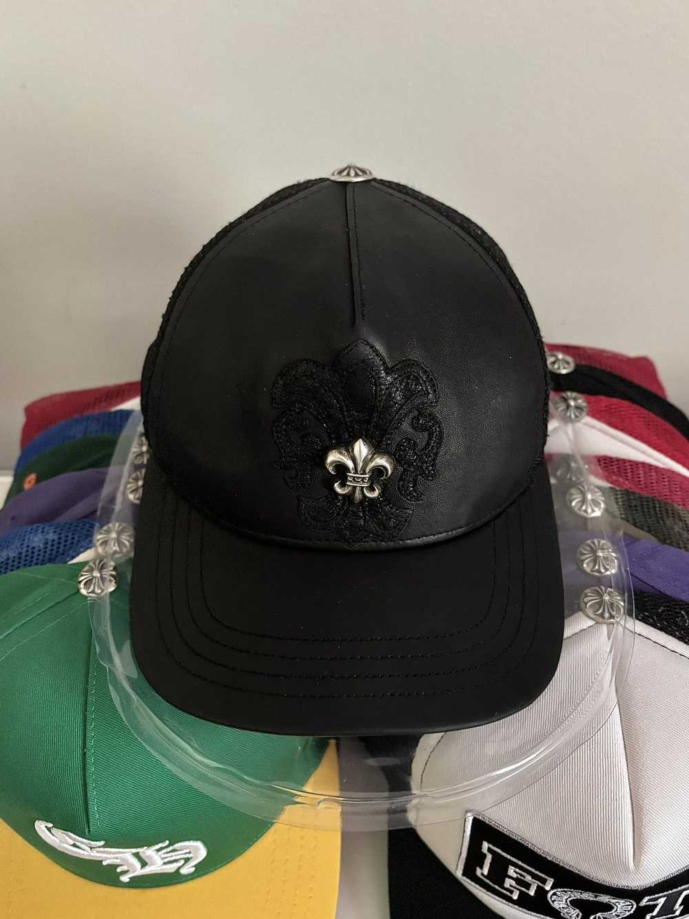 Chrome Hearts LAMB LEATHER FLEUR CROSS PATCH HAT - image 3