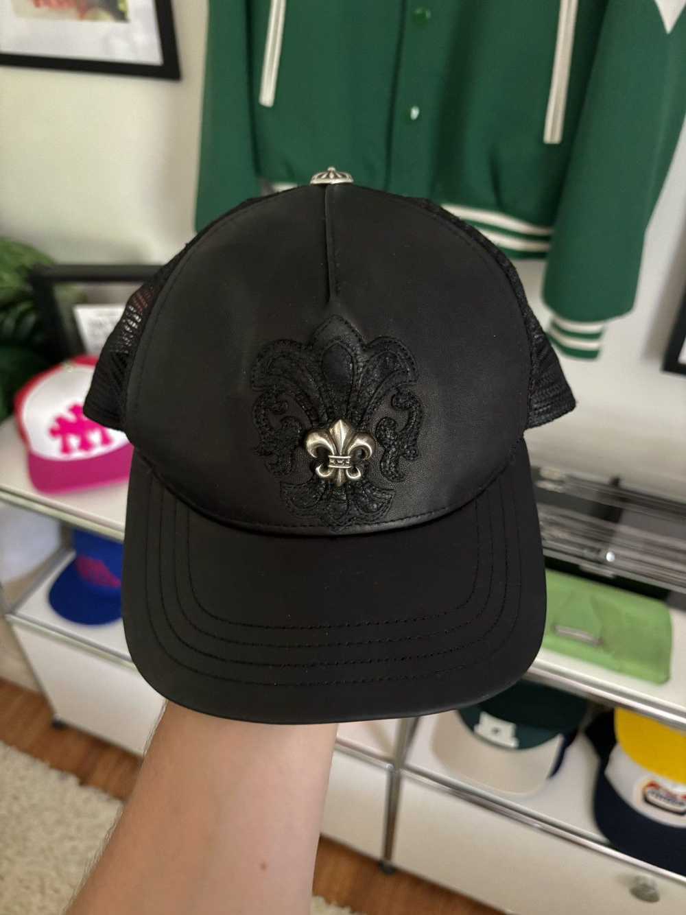 Chrome Hearts LAMB LEATHER FLEUR CROSS PATCH HAT - image 6