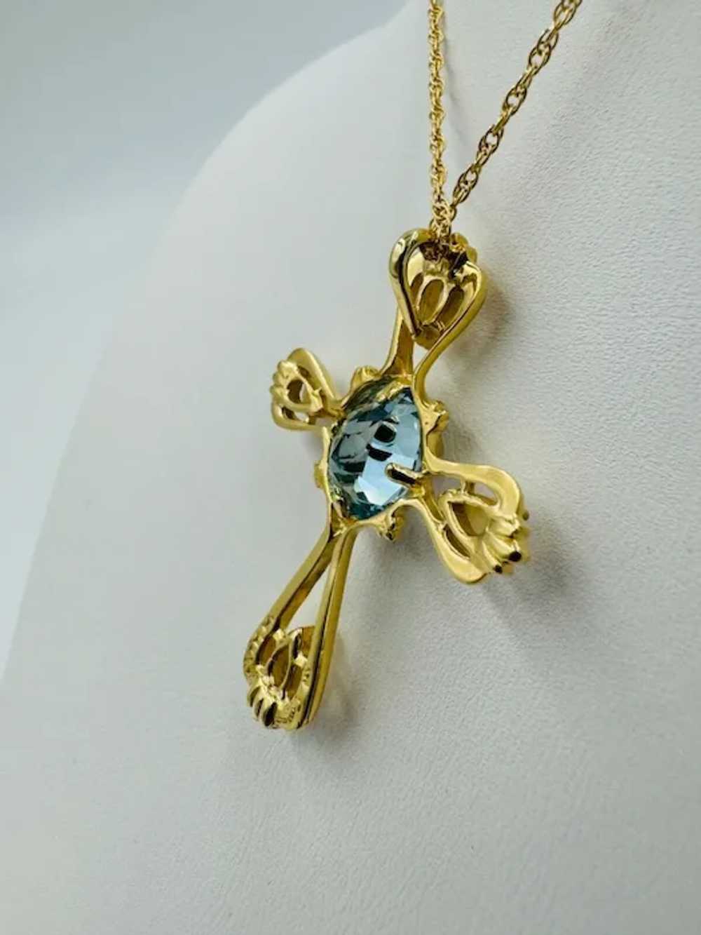 Estate 14k yellow gold Opal Topaz Cross Necklace … - image 10