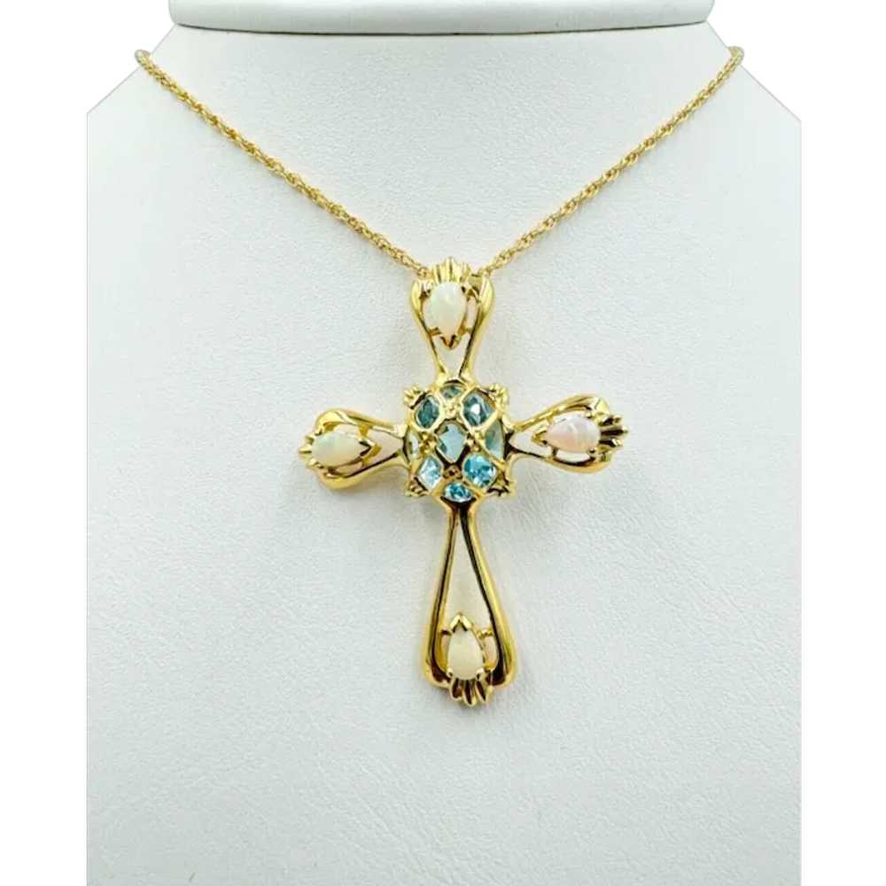 Estate 14k yellow gold Opal Topaz Cross Necklace … - image 1