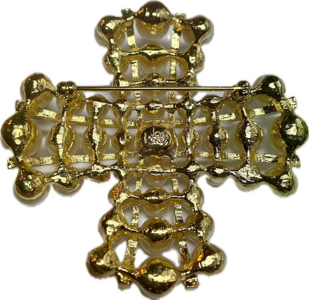 Joan Rivers Faux Pearl Maltese Cross Pin Brooch - image 2