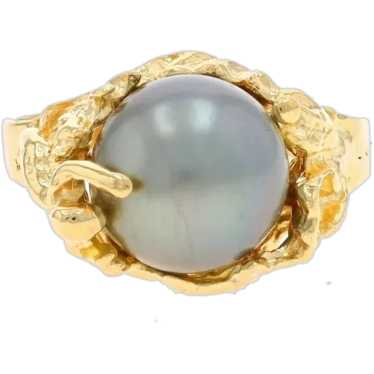 Yellow Gold Cultured Tahitian Pearl Solitaire Ring