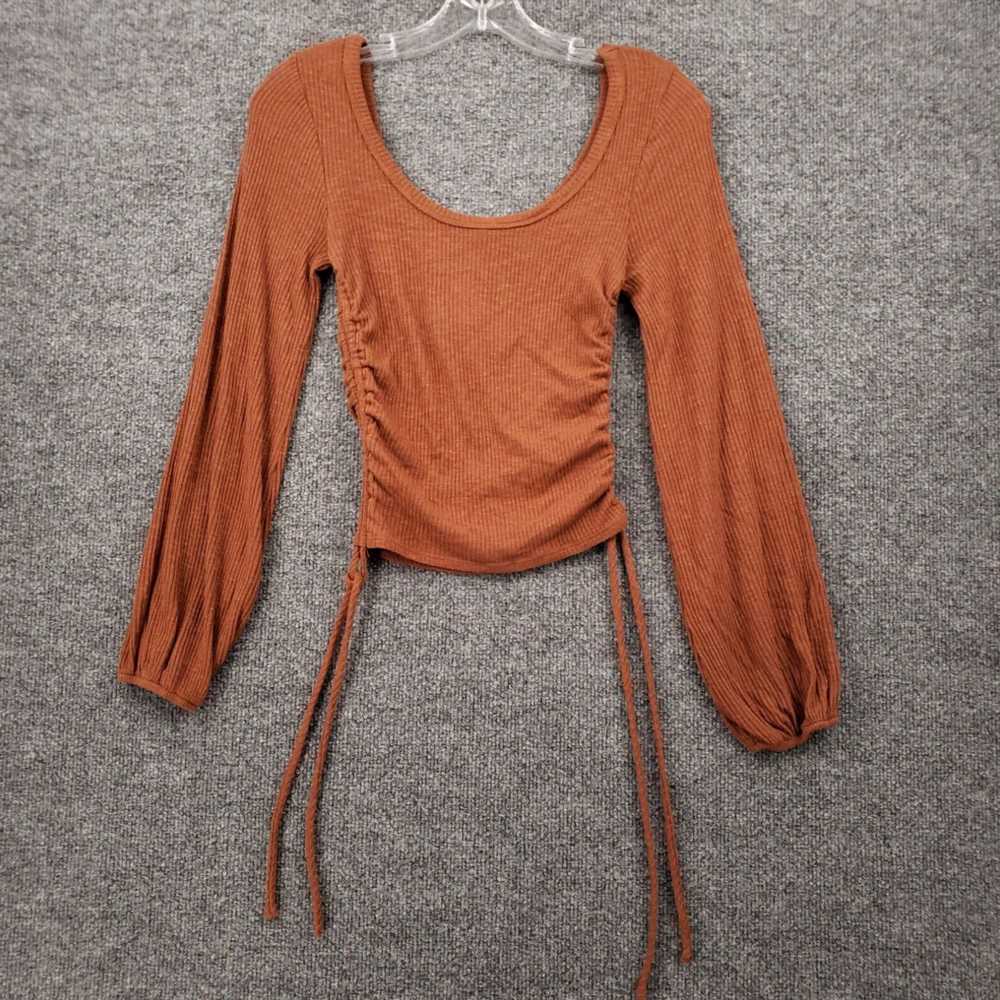 Vintage Brown Ruched Ribbed Long Sleeve Sweater f… - image 1