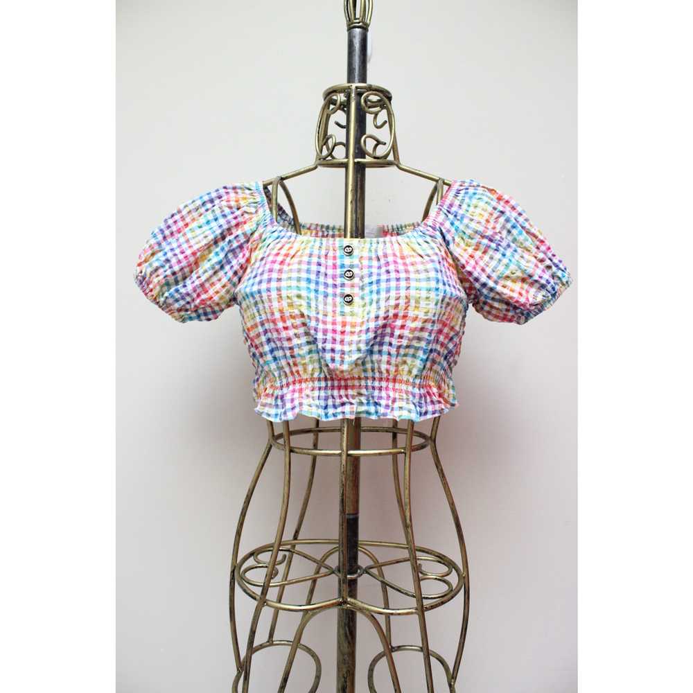 Caroline Constas Bardot Rainbow Grid Gingham Crop… - image 2