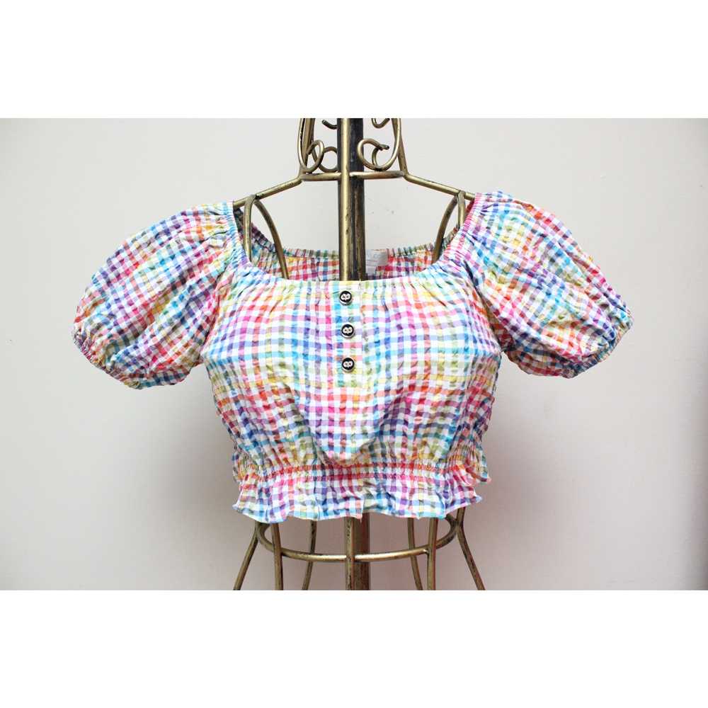 Caroline Constas Bardot Rainbow Grid Gingham Crop… - image 3