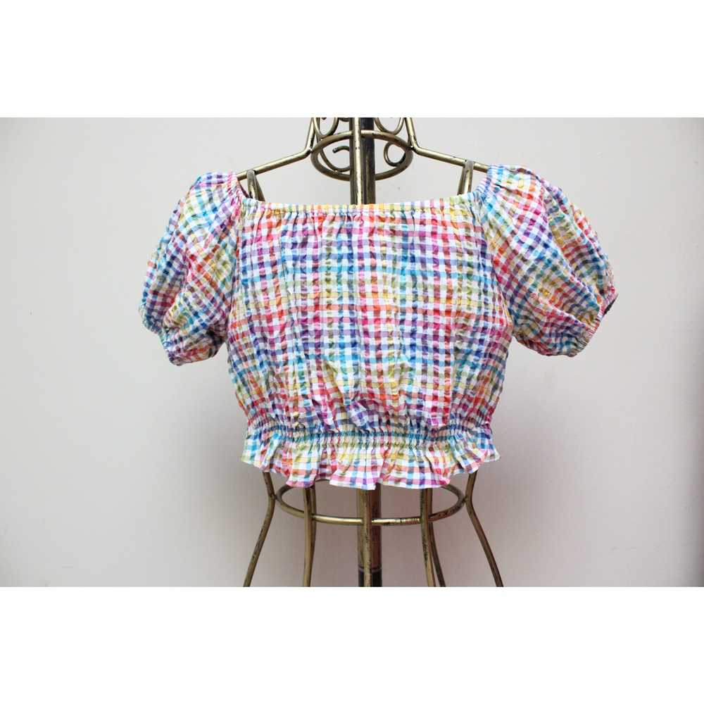 Caroline Constas Bardot Rainbow Grid Gingham Crop… - image 5