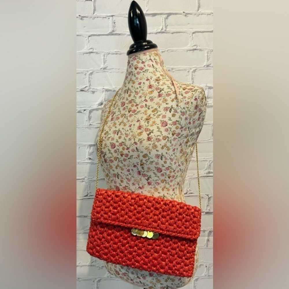 RODO Vintage Red Clutch Straw Purse with gold cha… - image 1