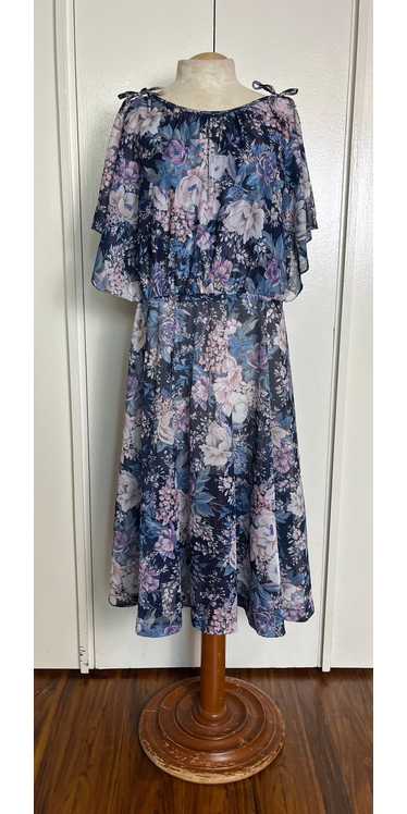 Vintage 1970's Blue Roses Midi Dress