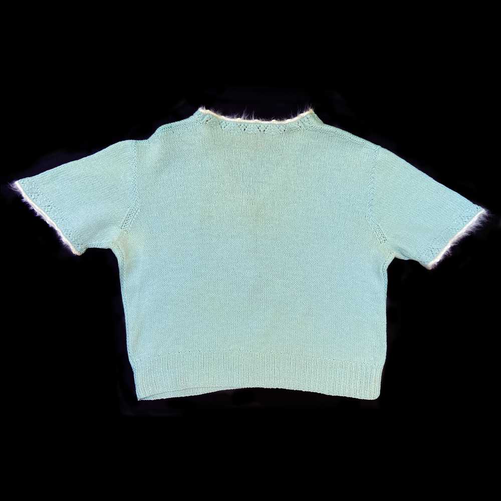 1930s Hand Knit Blue Angora Trimmed Sweater - image 2