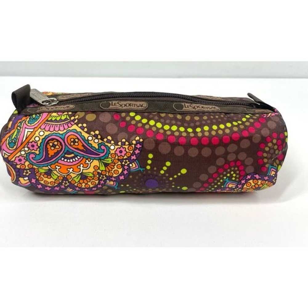 Vintage LeSportsac Paisley Brown Barrel Zip Pouch… - image 1