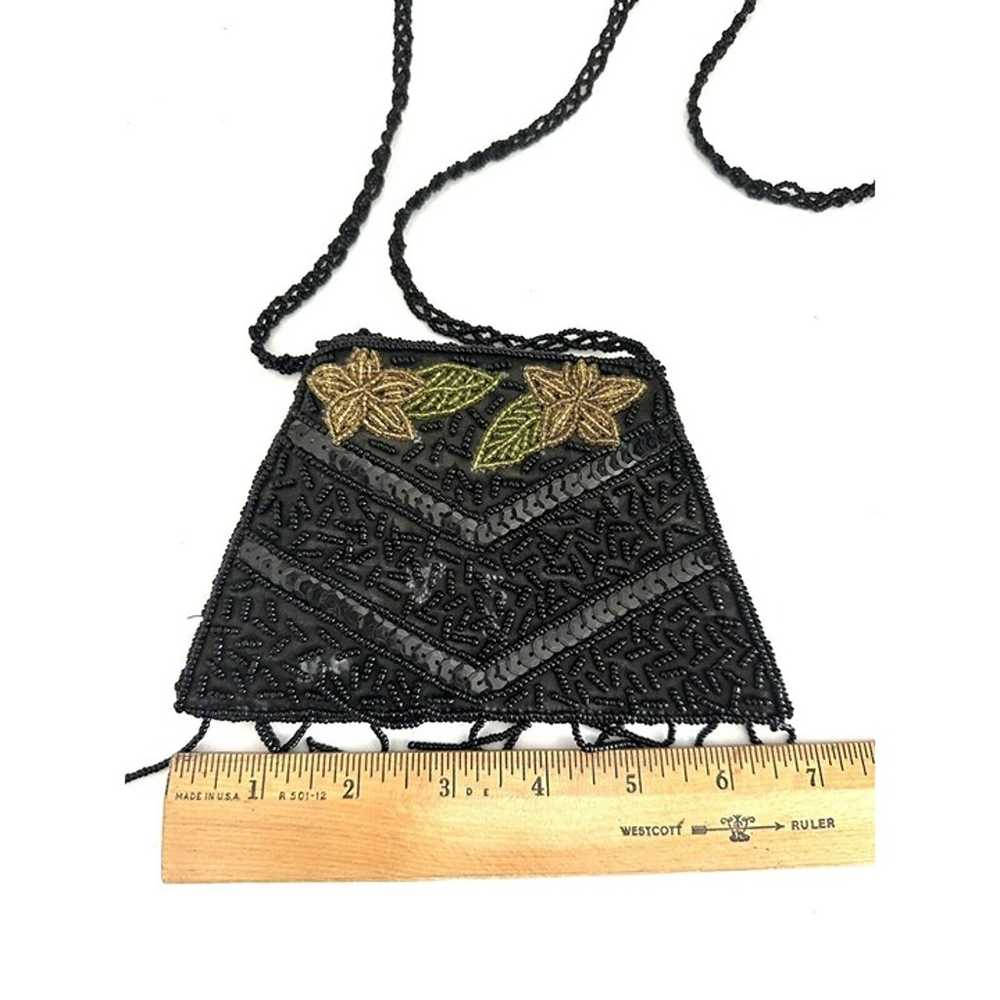 Evening Bag, Beaded Black Flower Vintage Purse, 1… - image 7