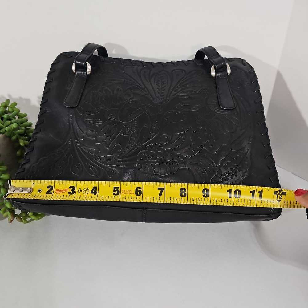 Vintage black tooled leather floral bookbag shoul… - image 10