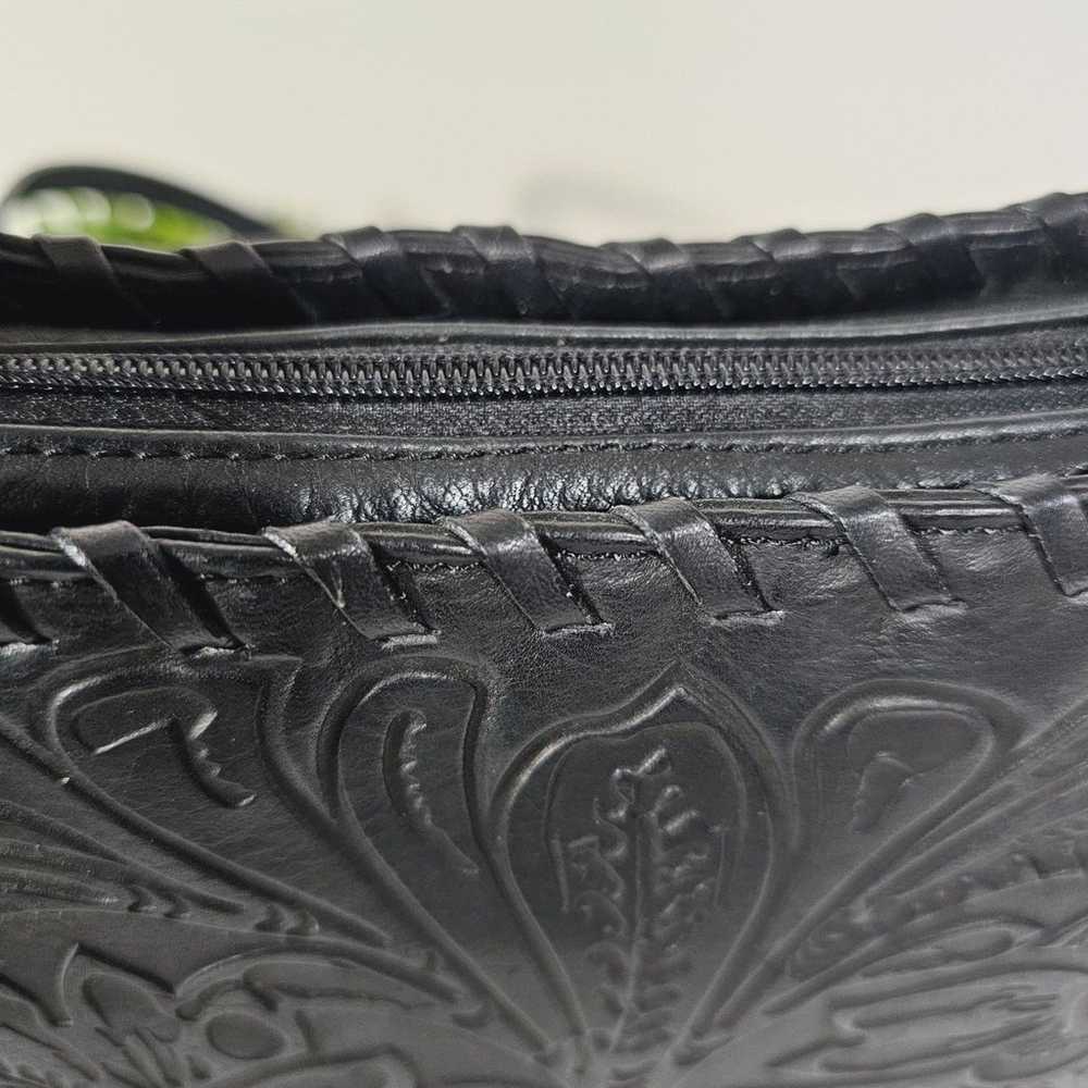 Vintage black tooled leather floral bookbag shoul… - image 3