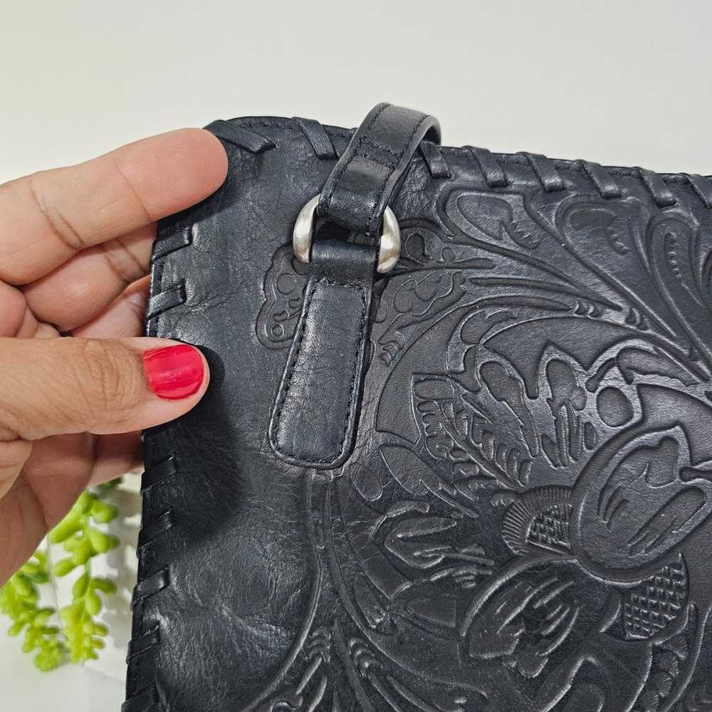 Vintage black tooled leather floral bookbag shoul… - image 4