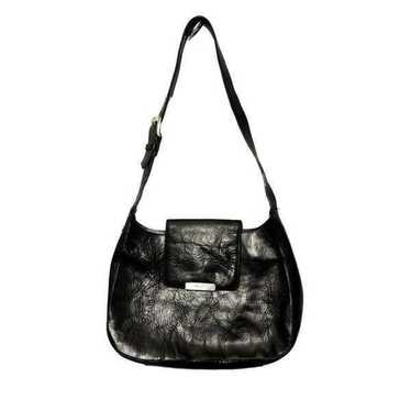 Vintage Fossil Black Leather Hobo Adjustable Shou… - image 1