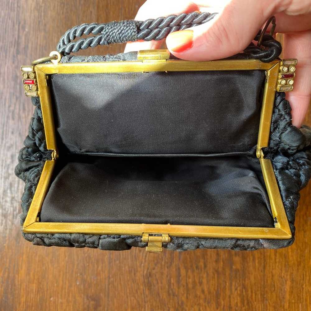 Vintage 1950s Red Jeweled Black Gold Texture Purse - image 3