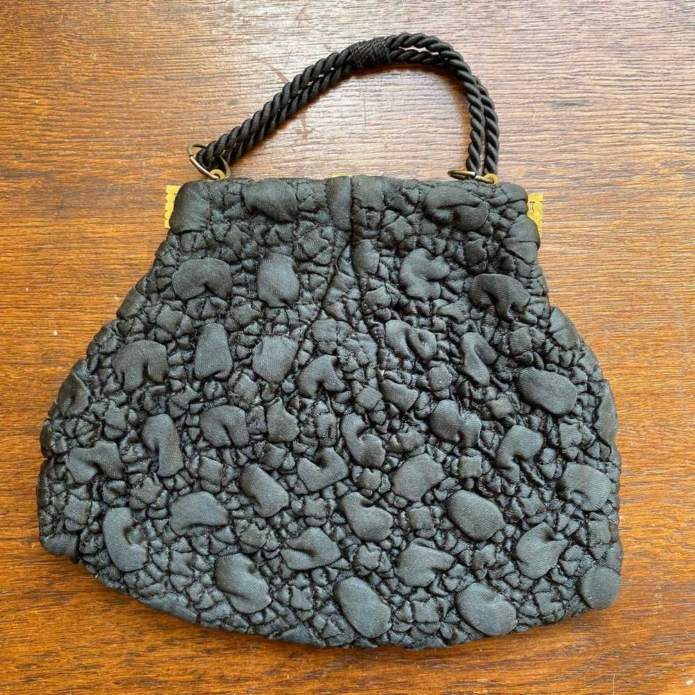 Vintage 1950s Red Jeweled Black Gold Texture Purse - image 4