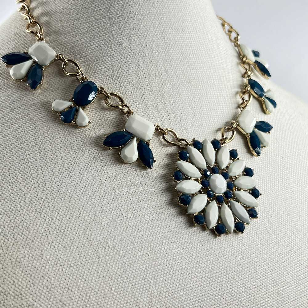 J. Crew Floral Statement Necklace Teal White and … - image 11