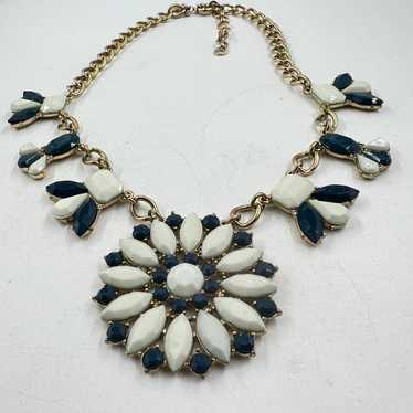 J. Crew Floral Statement Necklace Teal White and … - image 1