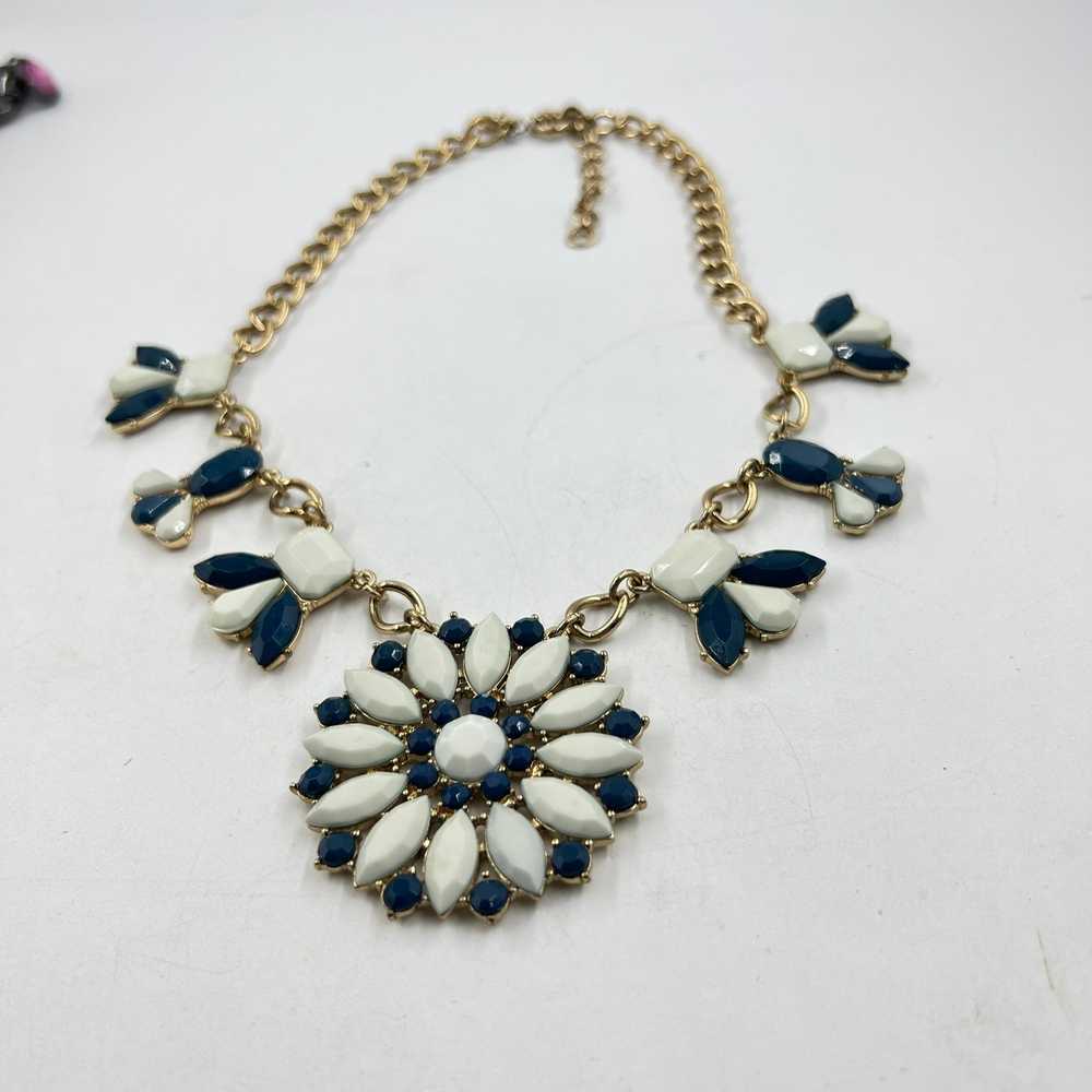 J. Crew Floral Statement Necklace Teal White and … - image 3