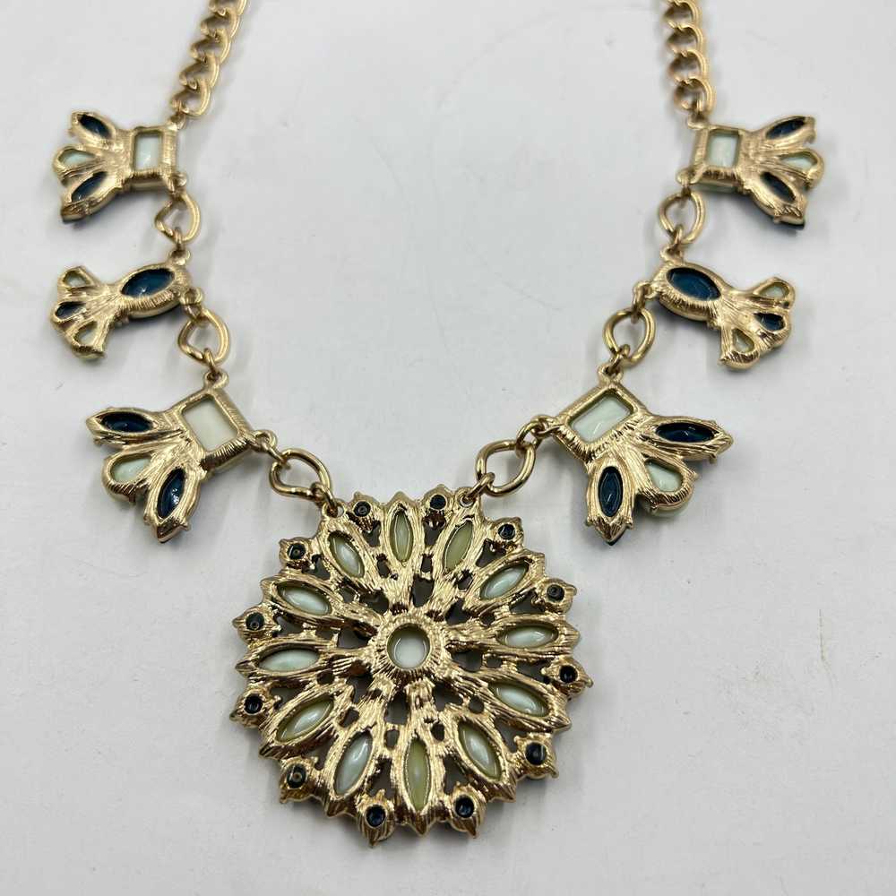 J. Crew Floral Statement Necklace Teal White and … - image 5