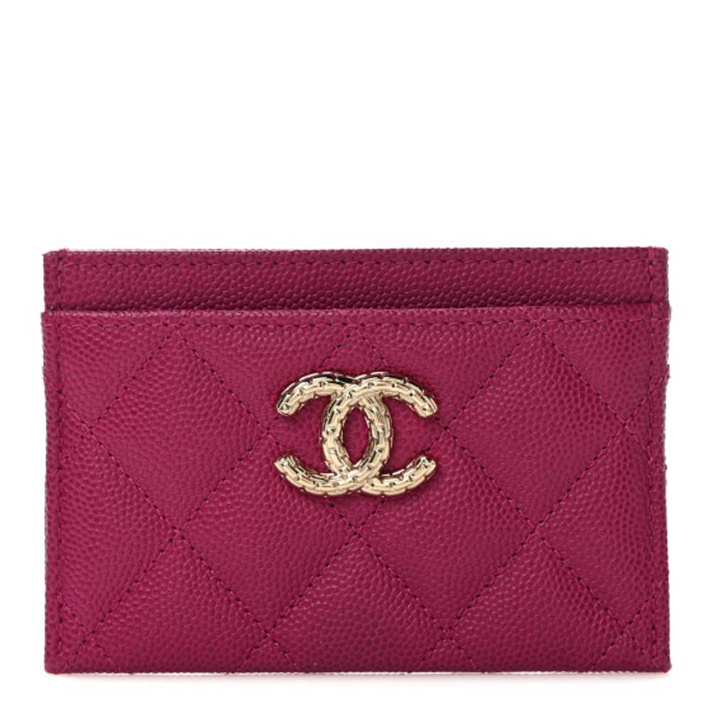 CHANEL Caviar Quilted CC Card Holder Fuchsia - image 1