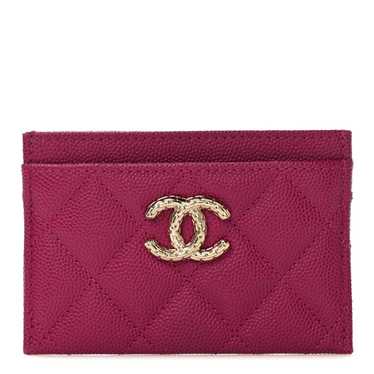 CHANEL Caviar Quilted CC Card Holder Fuchsia - image 1