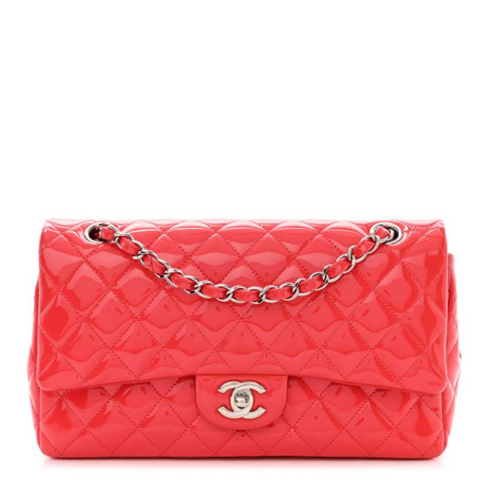 CHANEL Patent Quilted Medium Double Flap Dark Pink - image 1