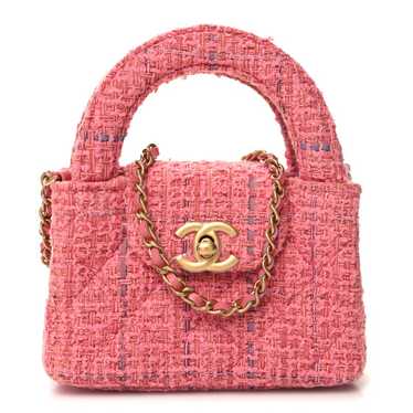 CHANEL Tweed Quilted Mini Nano Kelly Shopper Pink - image 1