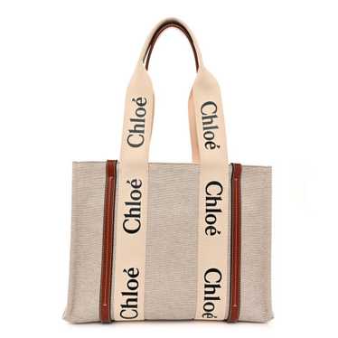 CHLOE Cotton Calfskin Medium Woody Ribbon Tote Whi