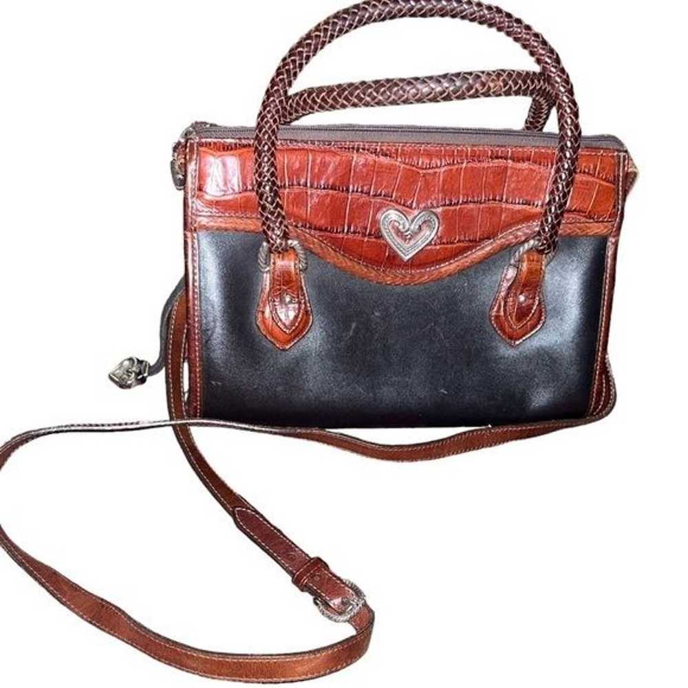 Brighton Brown Navy Classic Leather Vintage Handb… - image 1