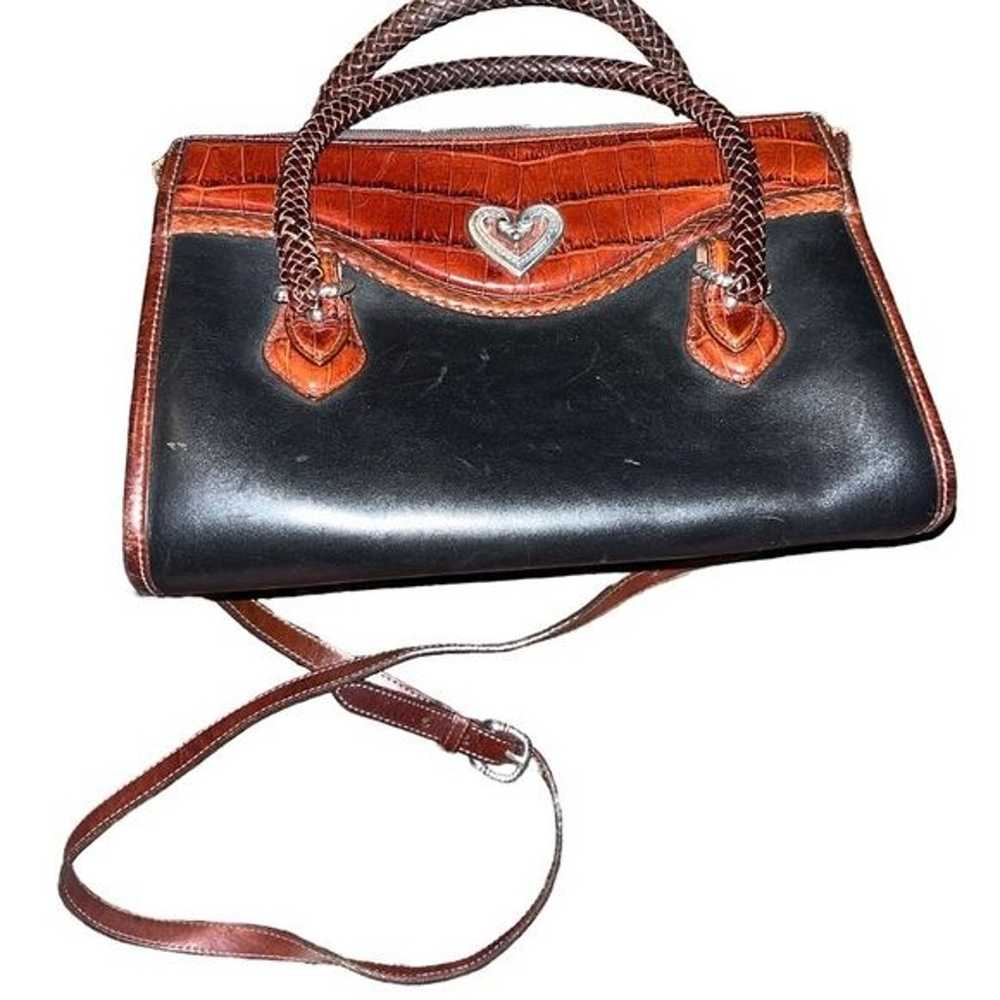 Brighton Brown Navy Classic Leather Vintage Handb… - image 2