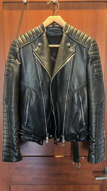 Balmain Sz 46 Black Lambskin Moto Biker Racer Leat