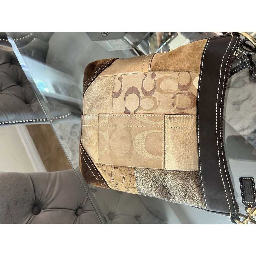 Vintage Coach Monogram Patchwork Brown Suede Gold… - image 4