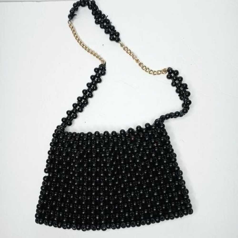 Vintage 70s black beaded bag made in Japan - image 2