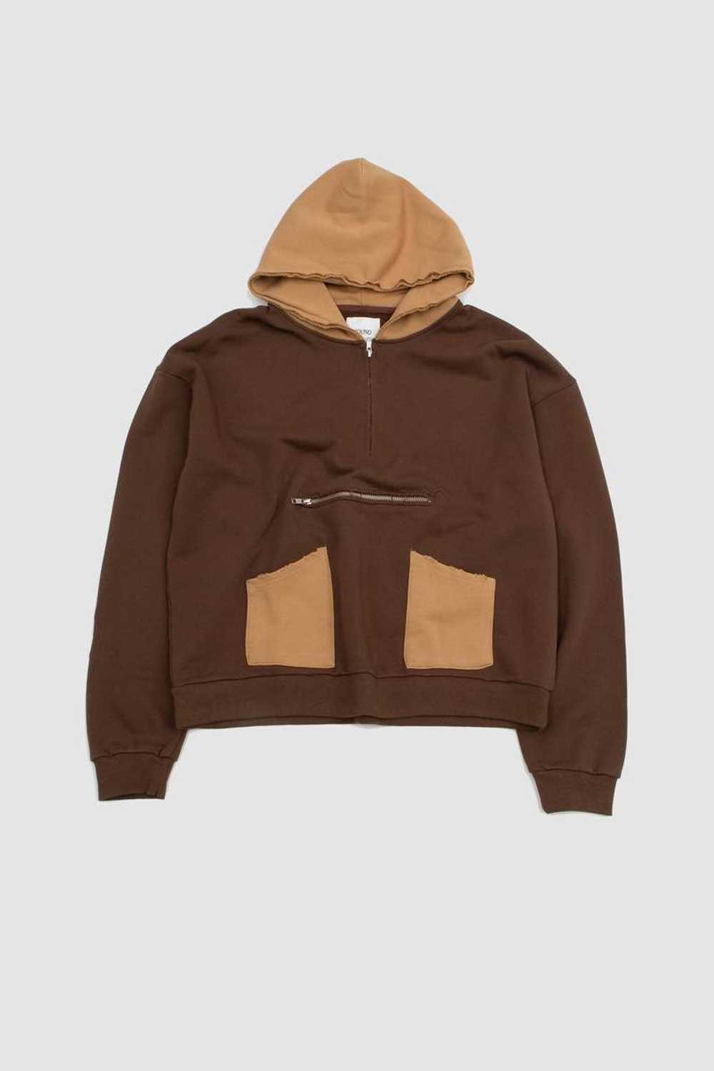 Vintage Quarter Zip Two Tone Hoodie - Brown/Tan - image 2