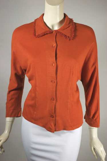 Pumpkin spice orange 1950s knit blouse top M-L