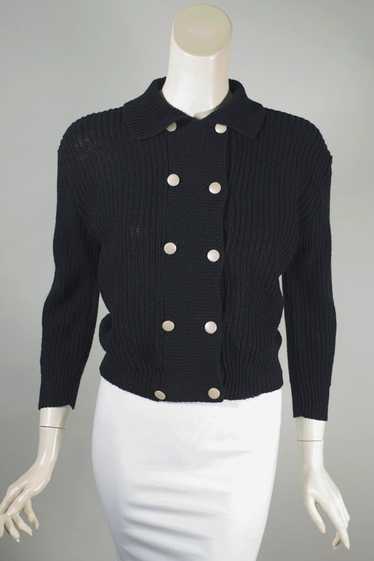 Black ribbed knit 1960s cardigan sweater deadstock