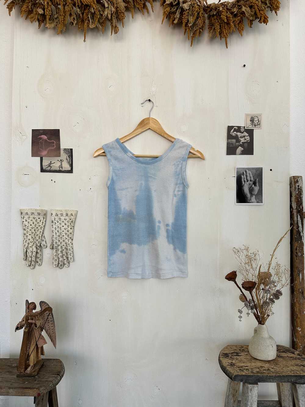 1970s Light Blue Washed Out Muscle Tee (S) - image 2