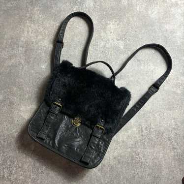 00s vintage rucksack shoulder bag leather fur - image 1