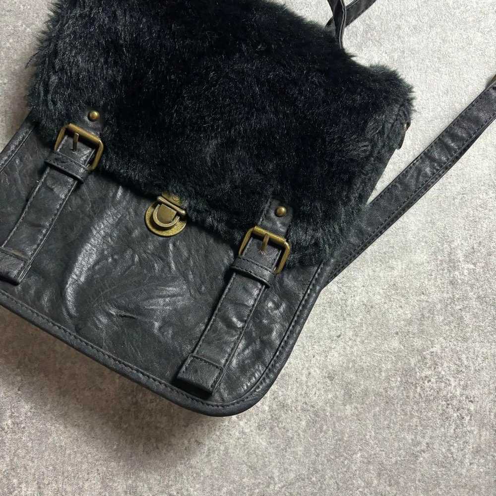 00s vintage rucksack shoulder bag leather fur - image 2