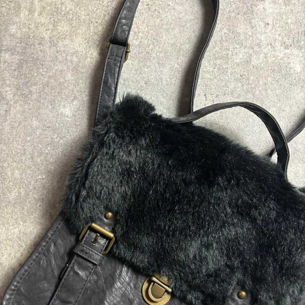 00s vintage rucksack shoulder bag leather fur - image 3