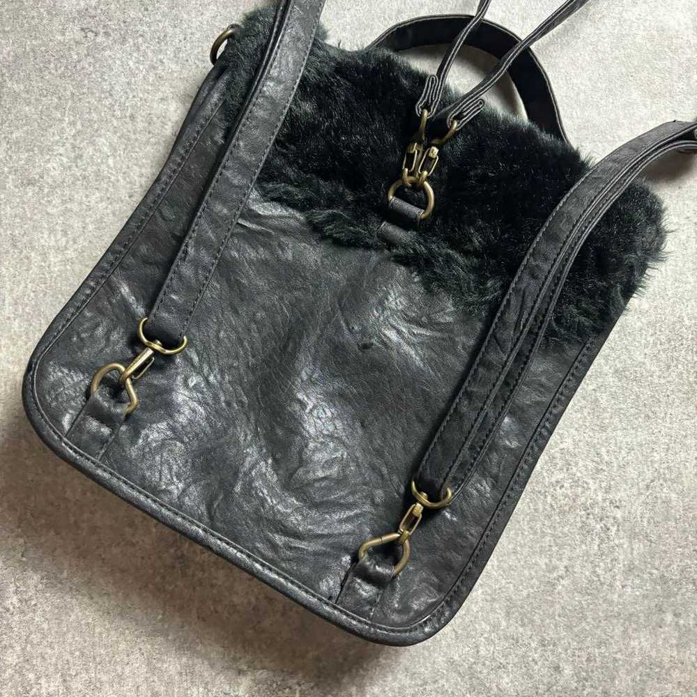 00s vintage rucksack shoulder bag leather fur - image 8